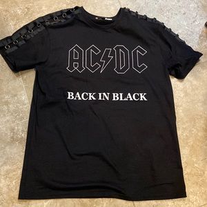 DEA Embellished AC DC Back in Black Tour Tee Shirt Top Black
